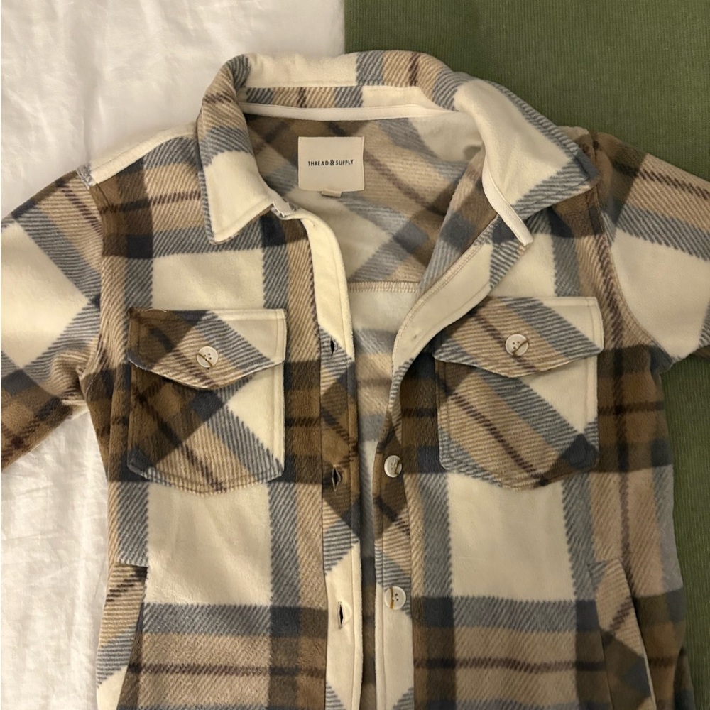 Thread & Supply Cream and Brown Plaid Shirt Jacket